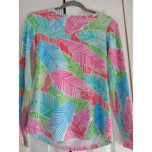 IBKUL Long Sleeve Top S Small Colorful Feather Print Athletic